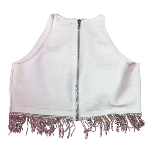 Guess white rhinestone sleeveless zip back crop top M - Picture 4 of 11